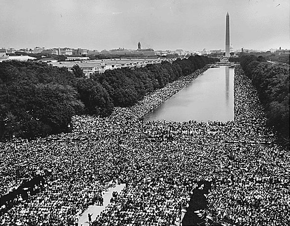 Crowds fill the National Mall during the March on Washington in 1963.