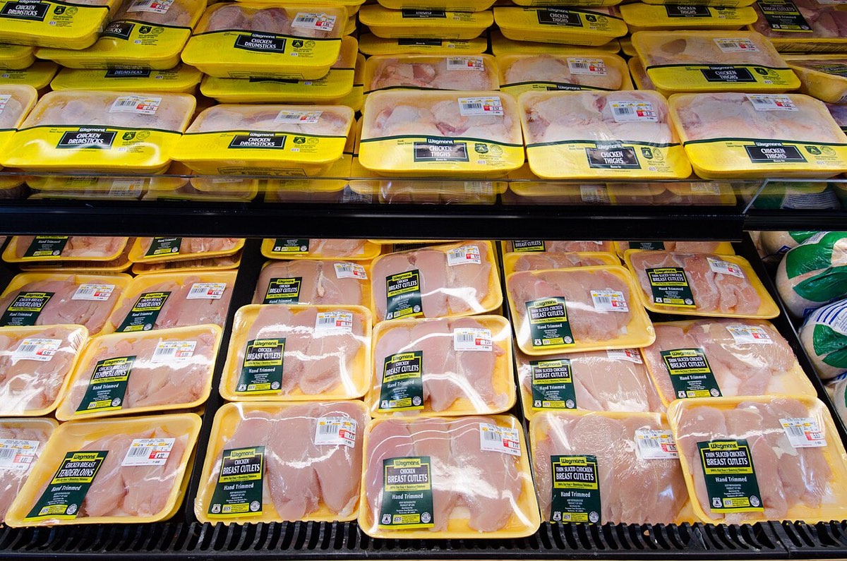 Shelves of food in a grocery store